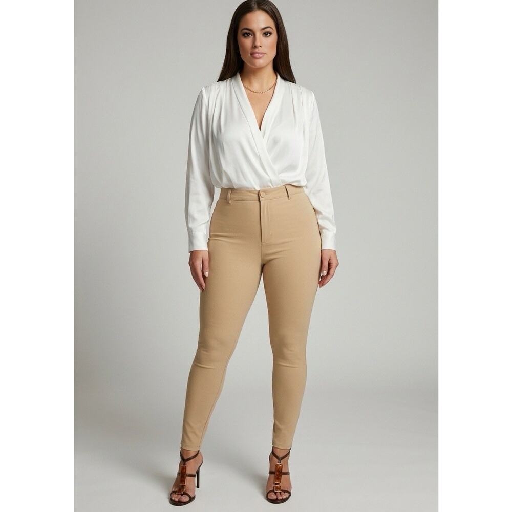 Women’s Khaki Beige Jeggings Skinny Jeans High-Rise Pants XL 16-18